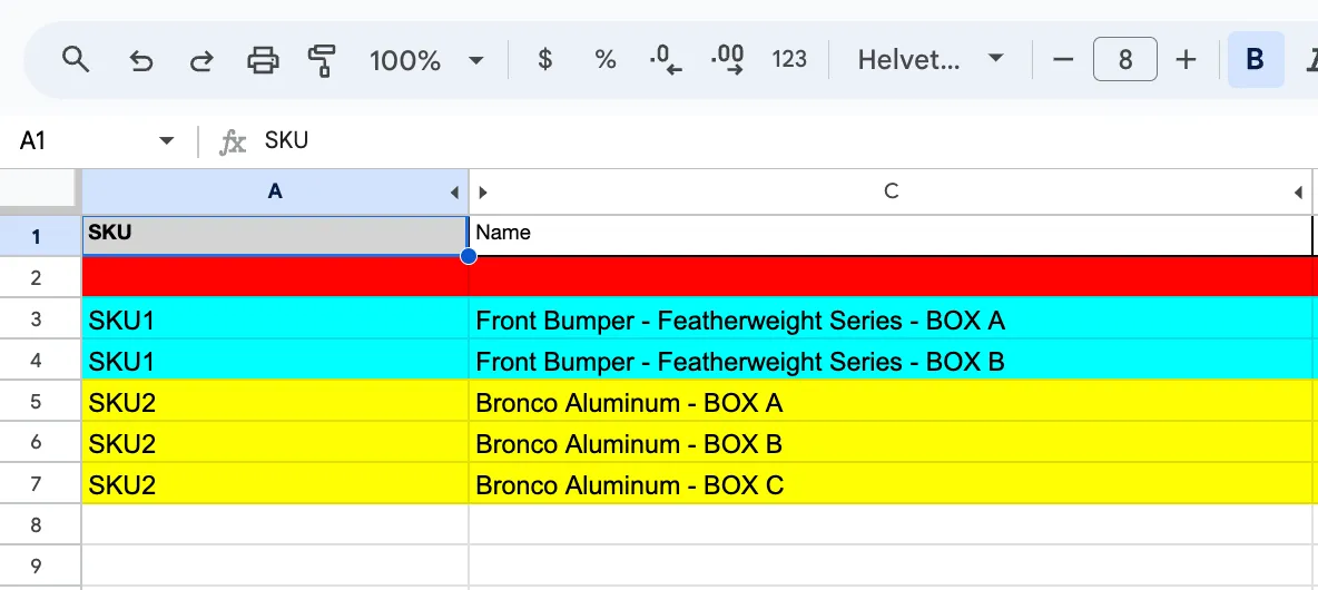 Multi box csv example